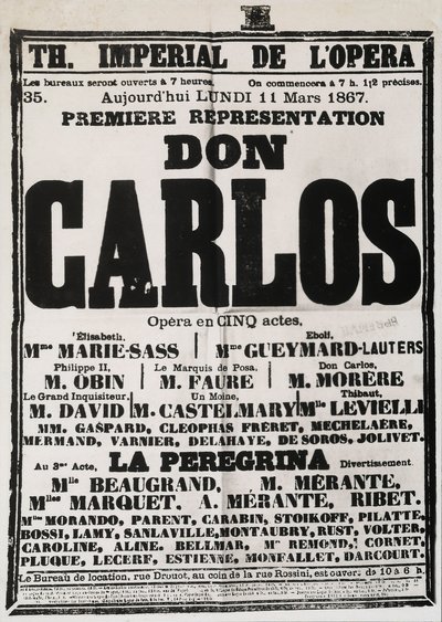 Poster pubblicitario della prima rappresentazione di Don Carlos al Théâtre Impérial de l